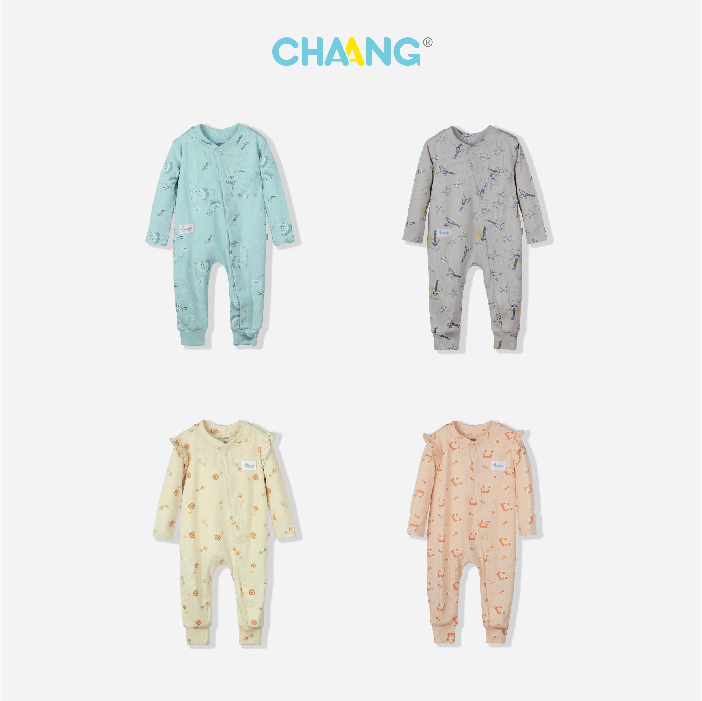 [CHAANG] Bộ body dài cúc giữa sơ sinh Music Chaang