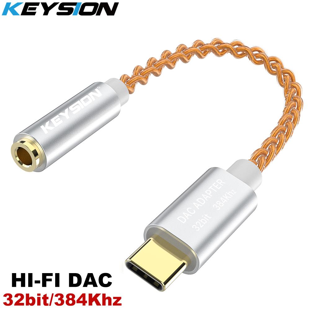 KEYSION HIFI DAC earphone Amplifier USB Type C to 3.5mm Headphone Jack audio adapter 32bit 384kHz Digital Decoder AUX Converter