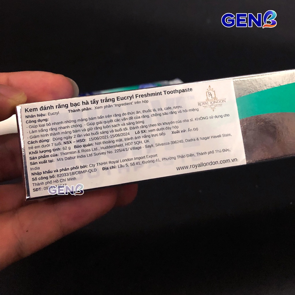 Kem Đánh Trắng Răng Eucryl + Bột Tẩy Trắng Răng Eucryl - Kem Đánh Răng Bạc Hà Thơm Miệng EUCRYL 50ml CHÍNH HÃNG Cho Răng Trắng Sáng, Hơi Thở Thơm Mát Hương Bạc Hà JAPARI