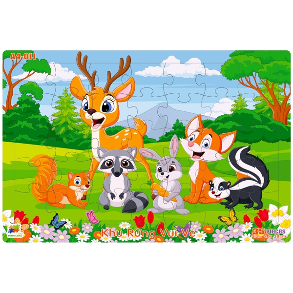 Bộ xếp hình khổ a4 puzzle minh châu 35-011 - khu rừng vui vẻ