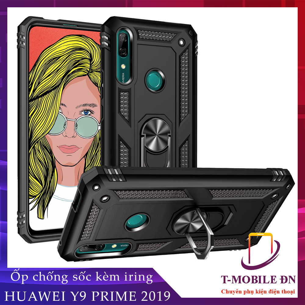 Ốp lưng Huawei Y9 Prime 2019 chống sốc 2 lớp kèm nhẫn iring làm giá đỡ bảo vệ máy toàn diện chuẩn châu âu