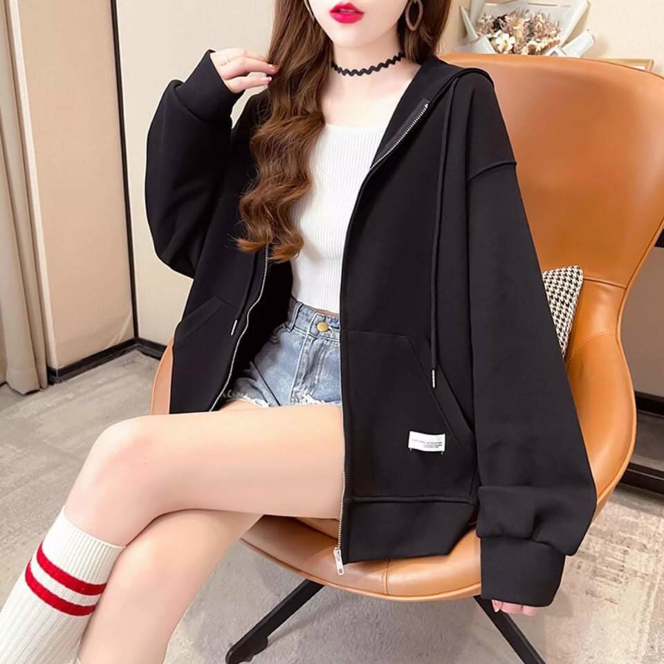 Áo hoodie nữ thiết kế dây kéo tinh tế phối mũ liền siêu xinh 2 túi rộng, thời trang sành điệu cho các nàng đi học đi chơi