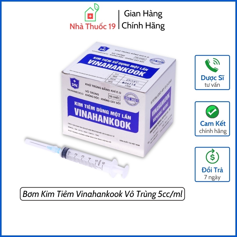 Bơm Kim Tiêm Vinahankook Vô Trùng  Sử Dụng 1 Lần ( 5cc/ml )