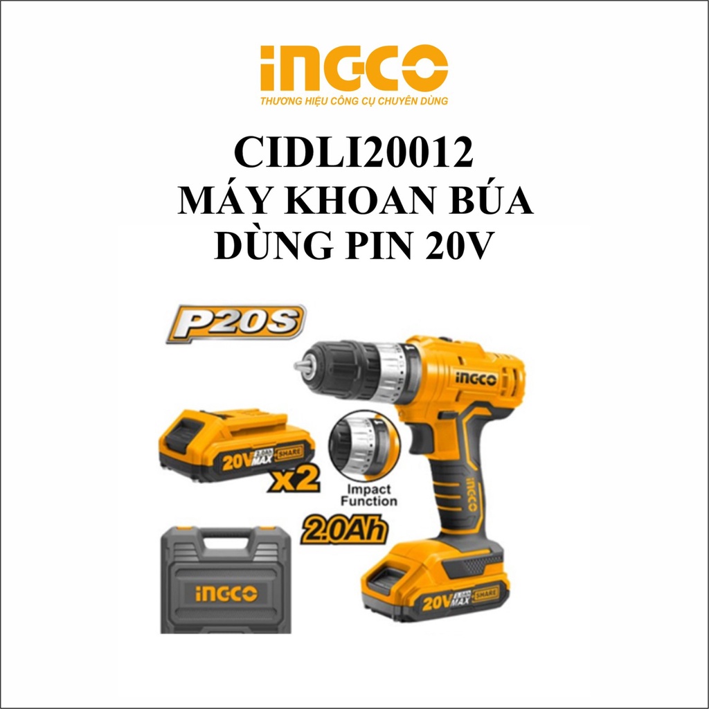 Máy khoan búa dùng pin 20V ingco CIDLI20012
