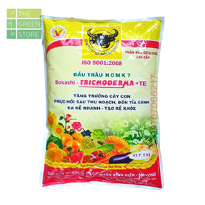 5kg Phân bón hữu cơ Đầu Trâu HCMK7 Trichoderma + TE tăng trưởng nhanh, phòng ngừa bệnh cho hoa hồng, mai vàng, cây cảnh, rau màu, cây ăn trái