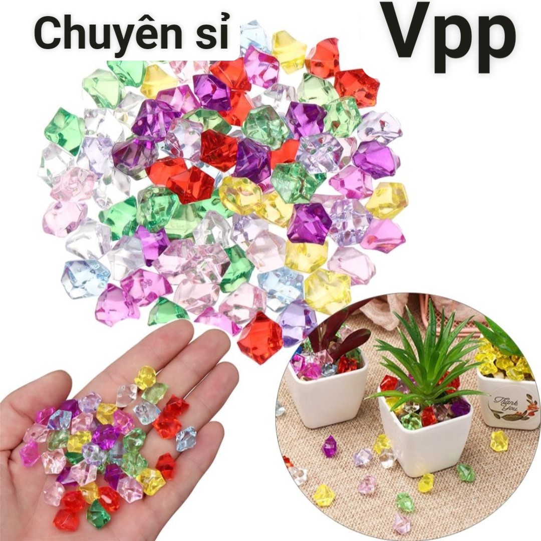 Túi 50 hạt nhựa nhiều màu sắc khắc hình kim cương dùng trang trí bể cá kiểng