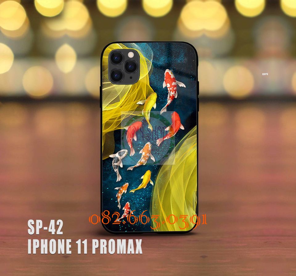 Ốp lưng kính IPhone 11 pro max hình cá koi đẹp