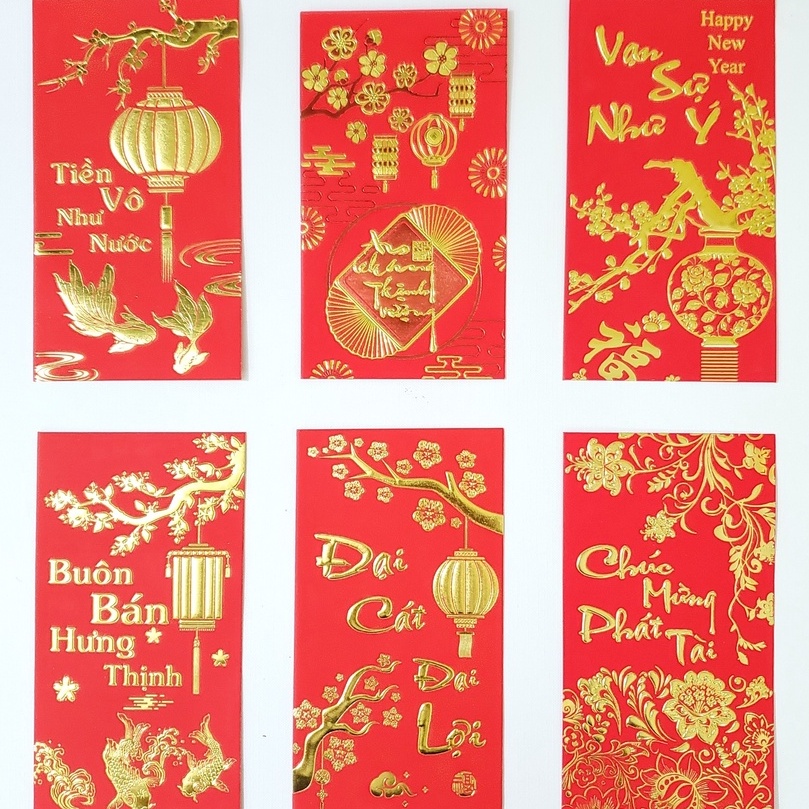 Set 6 bao lì xì đỏ, vàng truyền thống (mẫu ngẫu nhiên)