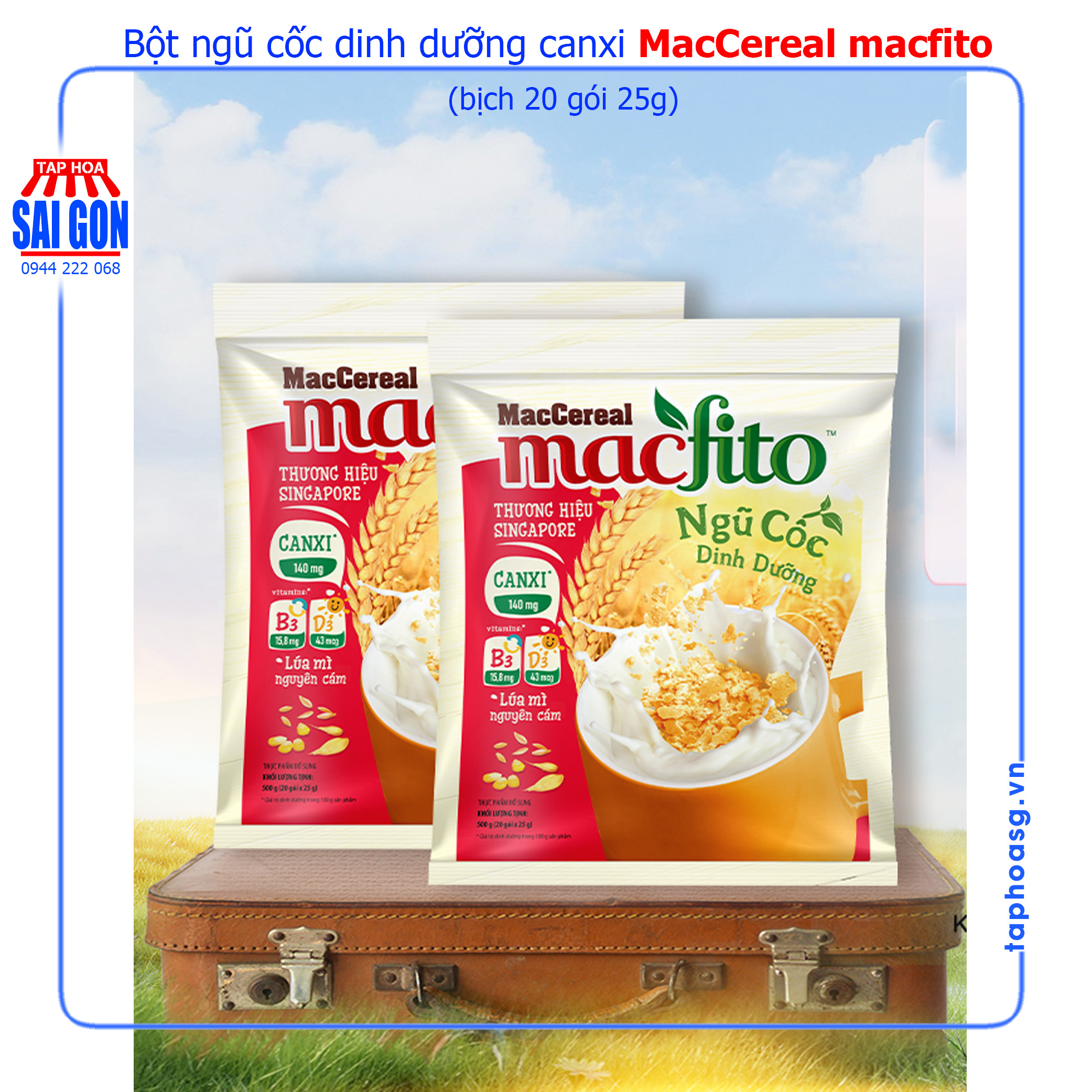 Bột ngũ cốc dinh dưỡng Canxi Nhiều Chất Xơ - MacFito (túi 20 gói x 28g)