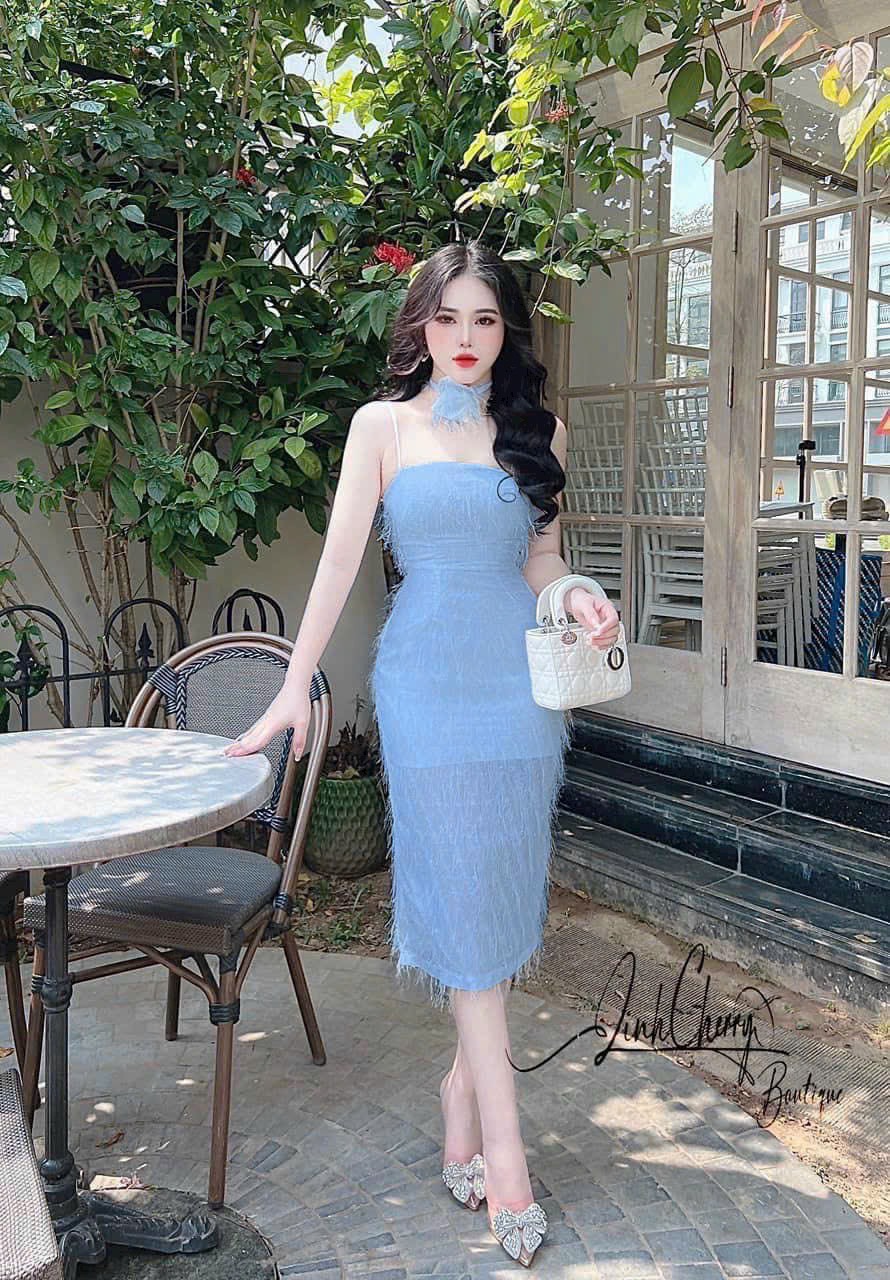 Đầm lông vũ bông cuốn cổ
