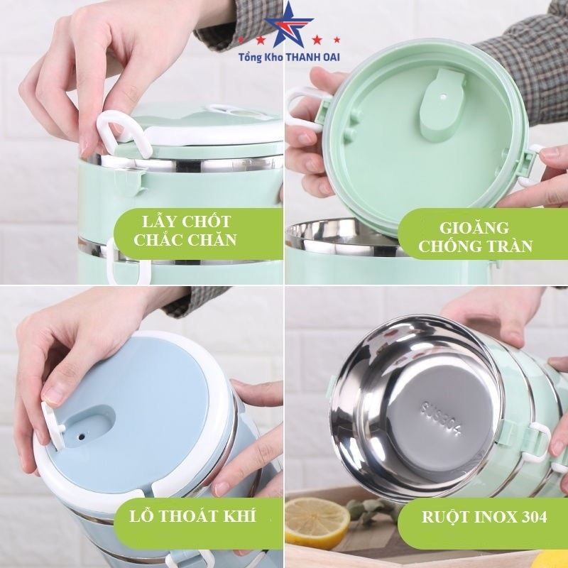 Hộp Đựng Cơm Cặp Lồng Cơm Giữ Nhiệt Lúa Mạch Ruột Inox Chất Lượng Số 1