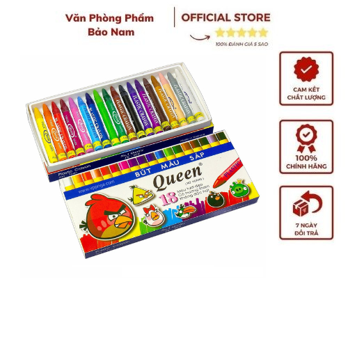 Bút sáp queen 18 màu - bột màu an toàn - Bút sáp có độ bám giấy và độ phủ màu tốt.