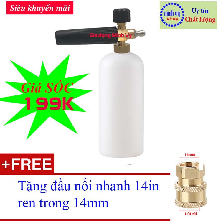 Bình phun bọt tuyết 1L lắp máy rửa xe - Tặng khớp nối nhanh đầu 1/4
