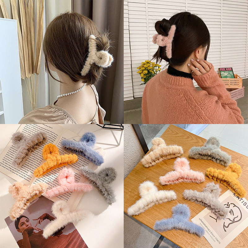 [Jewelrydream-A]
Kẹp tóc thời trang hàn quốc cỡ lớn phối vải lông