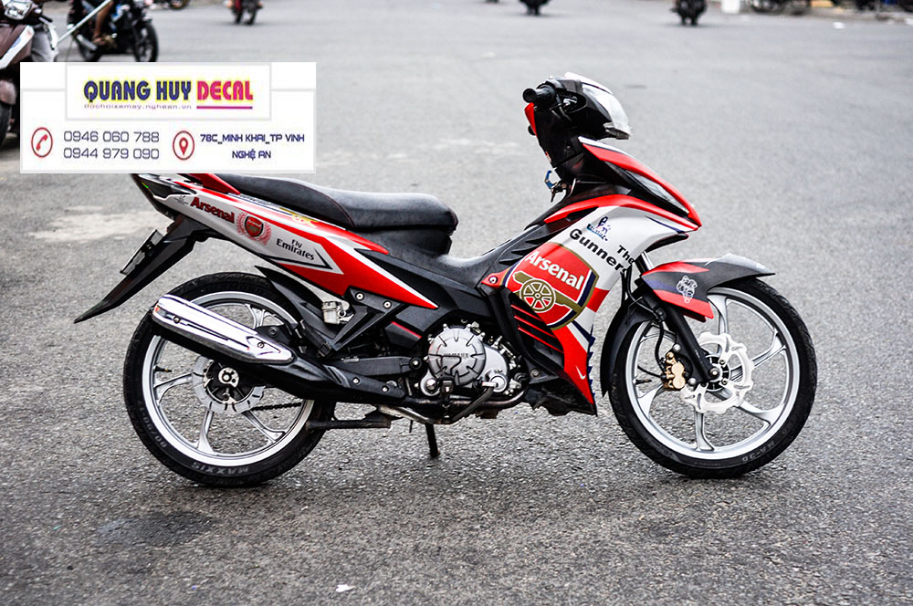 Tem trùm exciter 135 Trắng Đỏ arsenal đẹp, Tem trùm exciter135, tem exciter 135, team trùm exciter 135, tem xe exciter 135, team trùm ex 135, team xe exciter 135 Trắng Đỏ arsenal đẹp