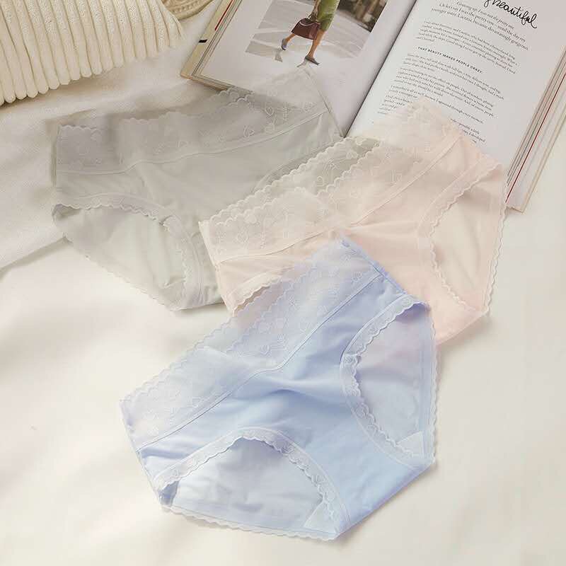 Quần lót nữ, quần chip cotton lụa mềm mại phối ren cao cấp