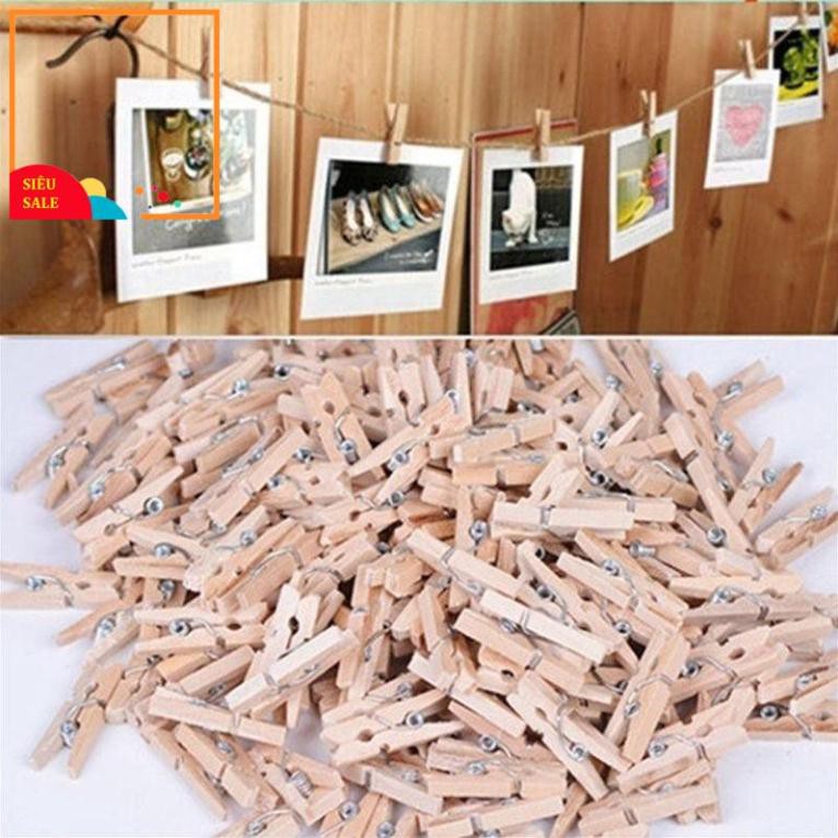 Set 50 Kẹp Gỗ Mini Kẹp Treo Ảnh Trang Trí