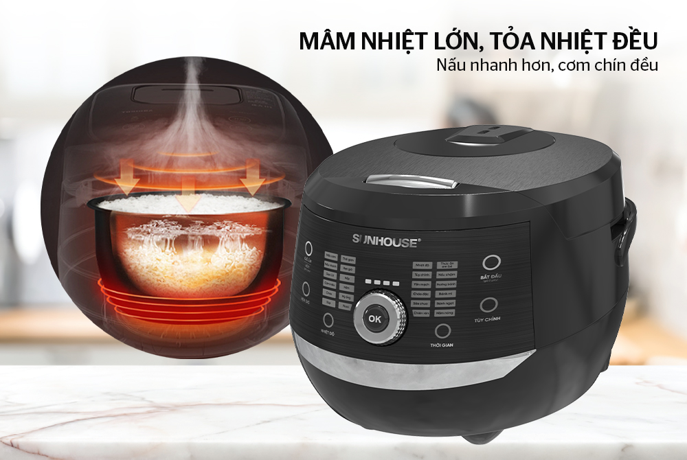 Nồi cơm điện tử Sunhouse SHD8911 dung tích 1.8L + tặng dao làm bếp màu đen