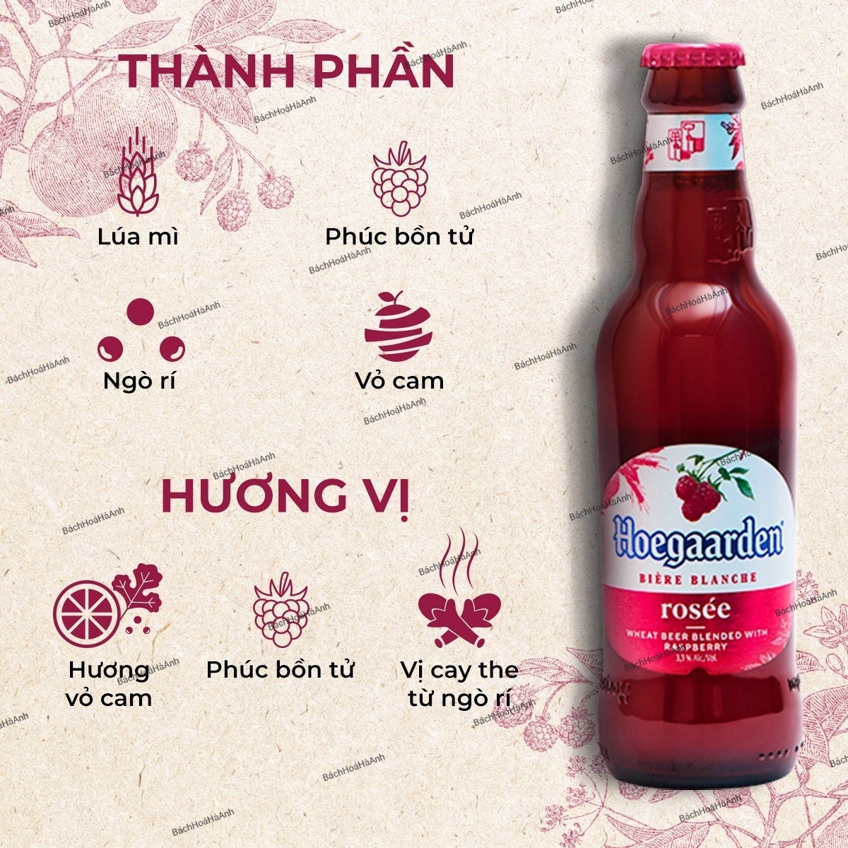 BIA HOEGAARDEN ROSEE - PACK 6 CHAI 248ML