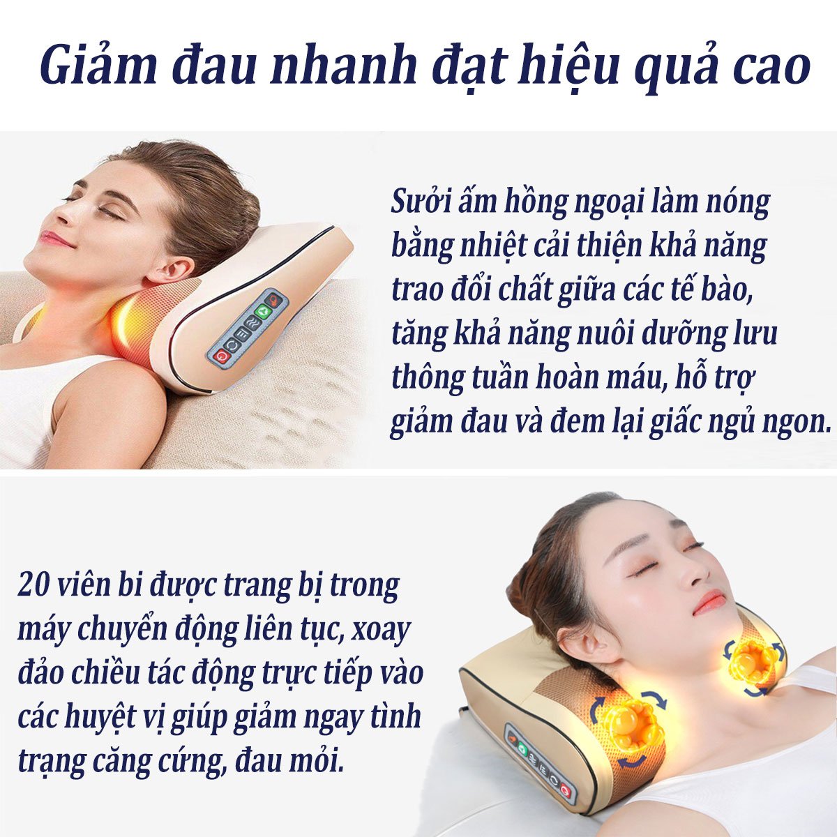 Gối massage hồng ngoại máy mát xa cổ vai gáy 24 bi có tính năng đảo chiều và tự động ngắt khi không sử dụng