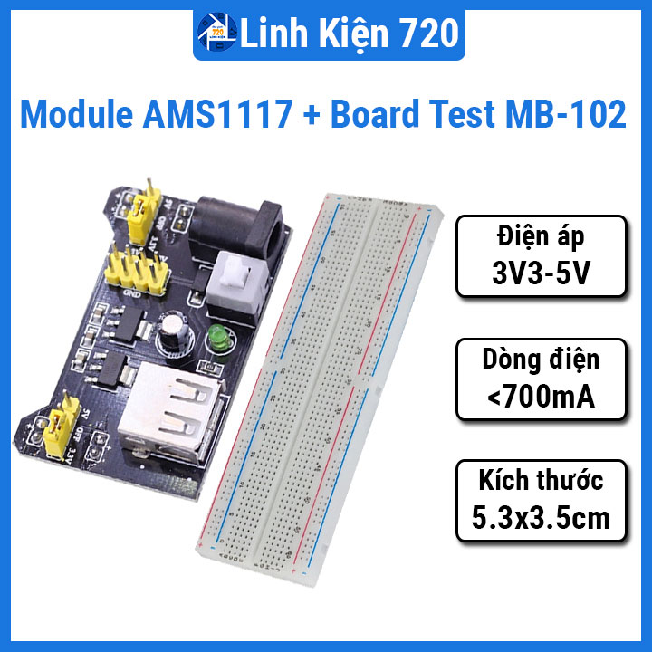 Combo module nguồn ams1117 3v3-5v và board test mb-102