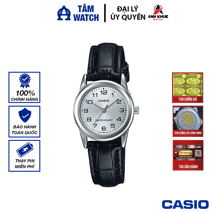 Đồng hồ nữ dây da casio standard chính hãng anh khuê ltp-v001l-7budf