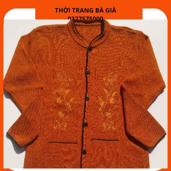 Áo Len Thêu Hoa Mai Cài Cúc Cho Bà Chất Len Mỏng (Giành cho bà 40_58kg)