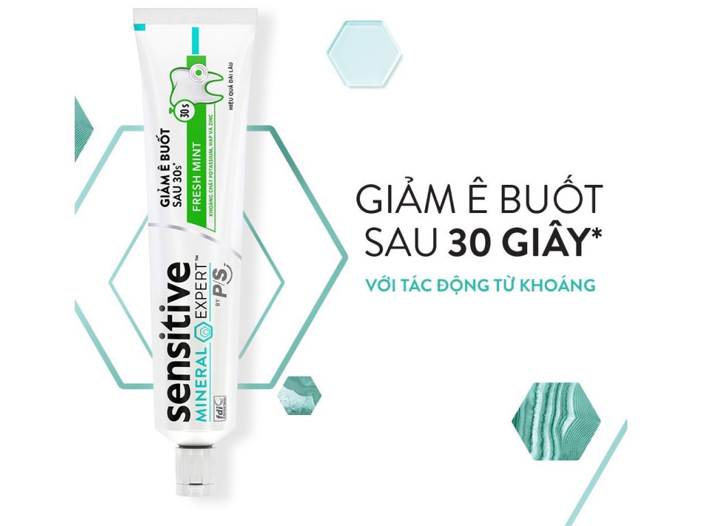 Bộ 3 Hộp Kem Đánh Răng P/S Giảm Ê Buốt Sau 30 Giây Sensitive Mineral Expert Fresh Mint Với Tác Động Từ Khoáng 100G