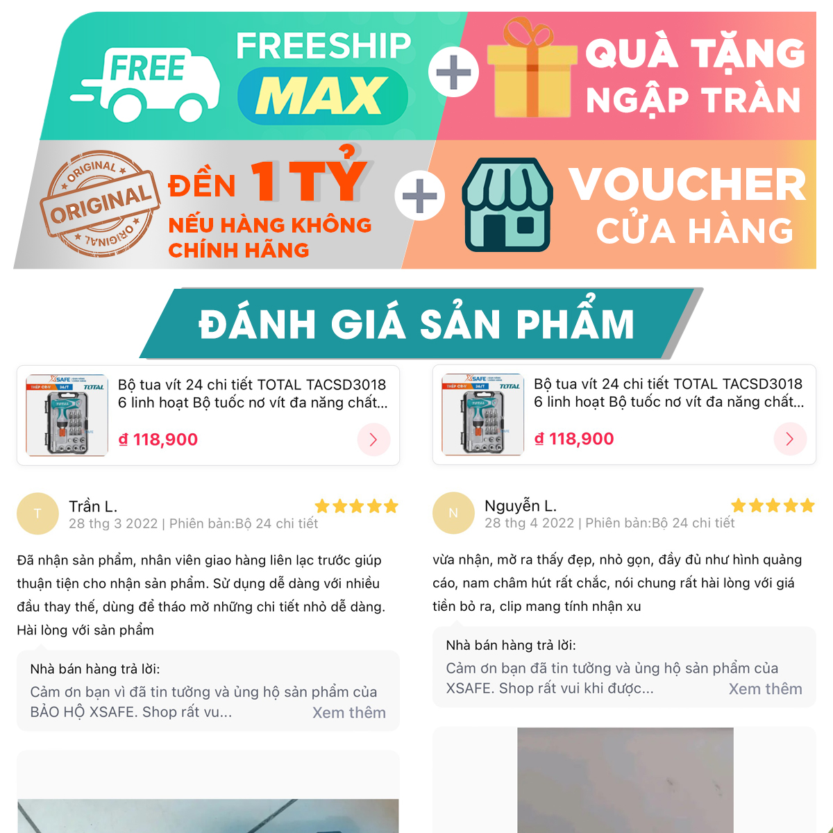 Bộ tua vít tự động 24 chi tiết TOTAL thép CR-V bộ tuốc nơ vít đa năng kèm đầu mũi vít và đầu tuýp chống gỉ sét dễ sử dụng TACSD30186