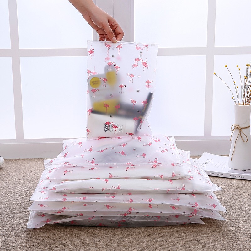 [HCM]COMBO 5 TÚI ZIP ĐỰNG QUẦN ÁO ĐỒ SƠ SINH DU LỊCH HÌNH HỒNG HẠC NHỎ