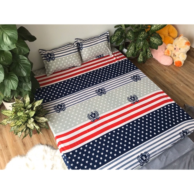 Bộ ga gối 3 món cottong poly - cờ mỹ