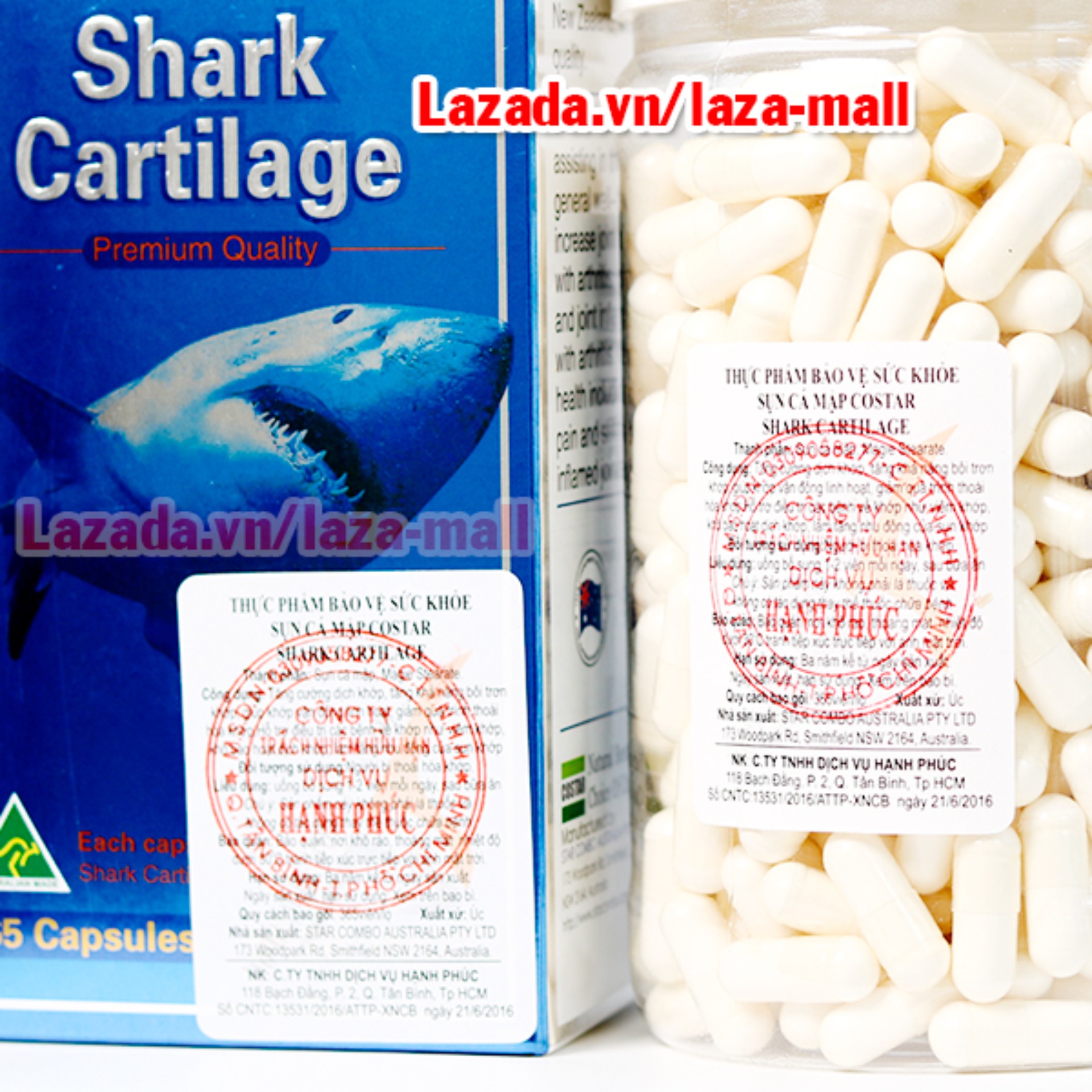 Sụn vi cá mập blue shark cartilage 750mg Úc (hộp lớn 365 viên)