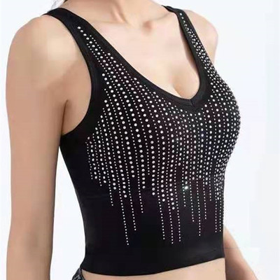 Áo thun len dệt kim 2 dây đính đá phối màu - hàng quảng châu 1837 - bum store
