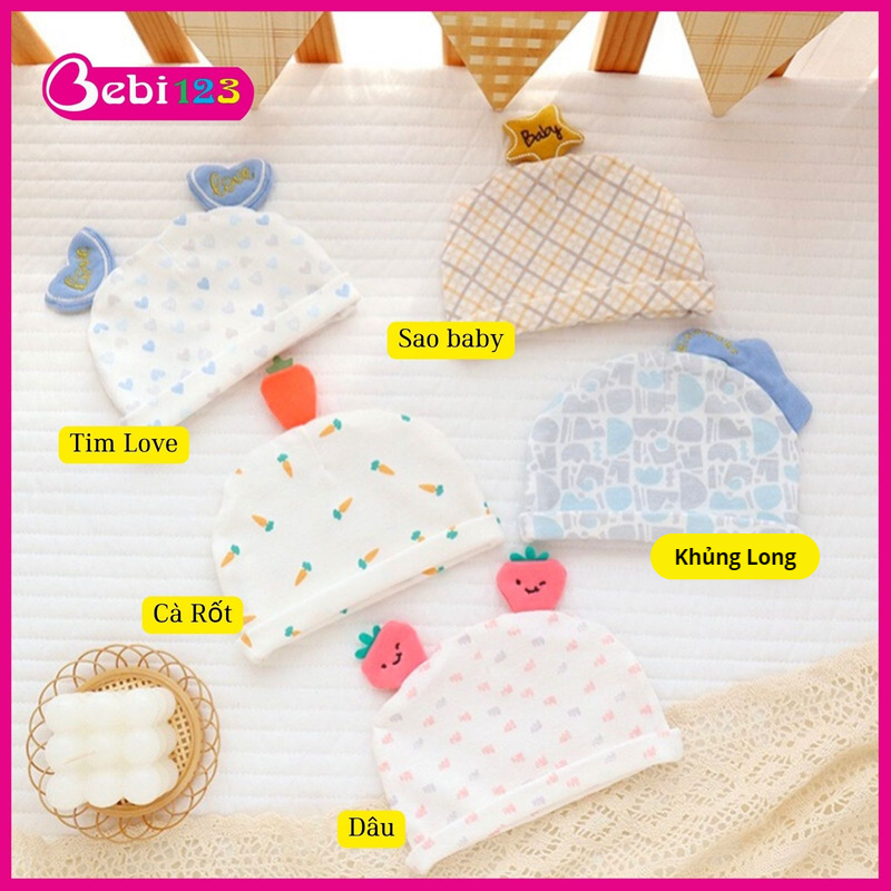 Mũ nón sơ sinh 0-6 tháng kẻ sọc hình gấu cho bé