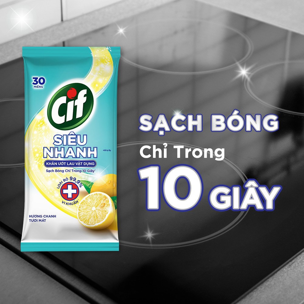 Khăn Ướt Lau Vật Dụng Cif Siêu Nhanh (Túi 30 Miếng)