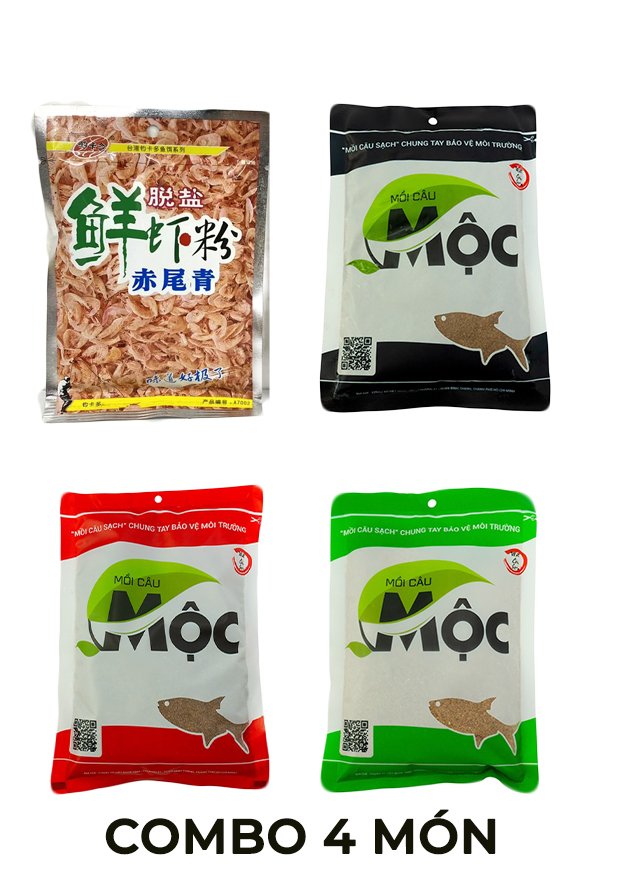 Combo 4 gói tuỳ chọn chuyên rô phi chép trôi: mộc xanh-mộc đỏ-mộc đen-tôm nam cực a7002