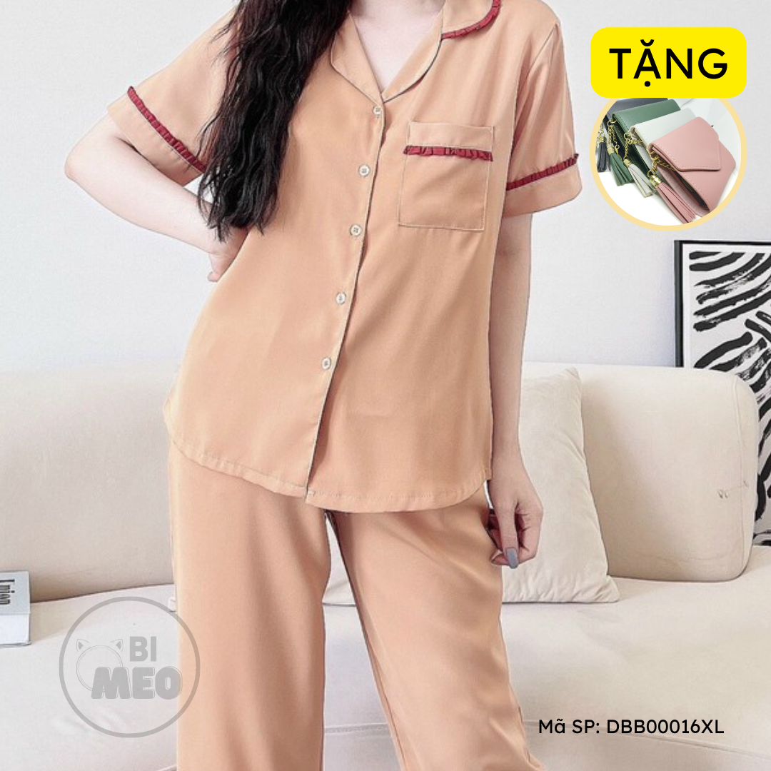 Đồ bộ pijama lửng trơn - lụa mango phong cách tối giản viền bèo nhún - dbb000016xl