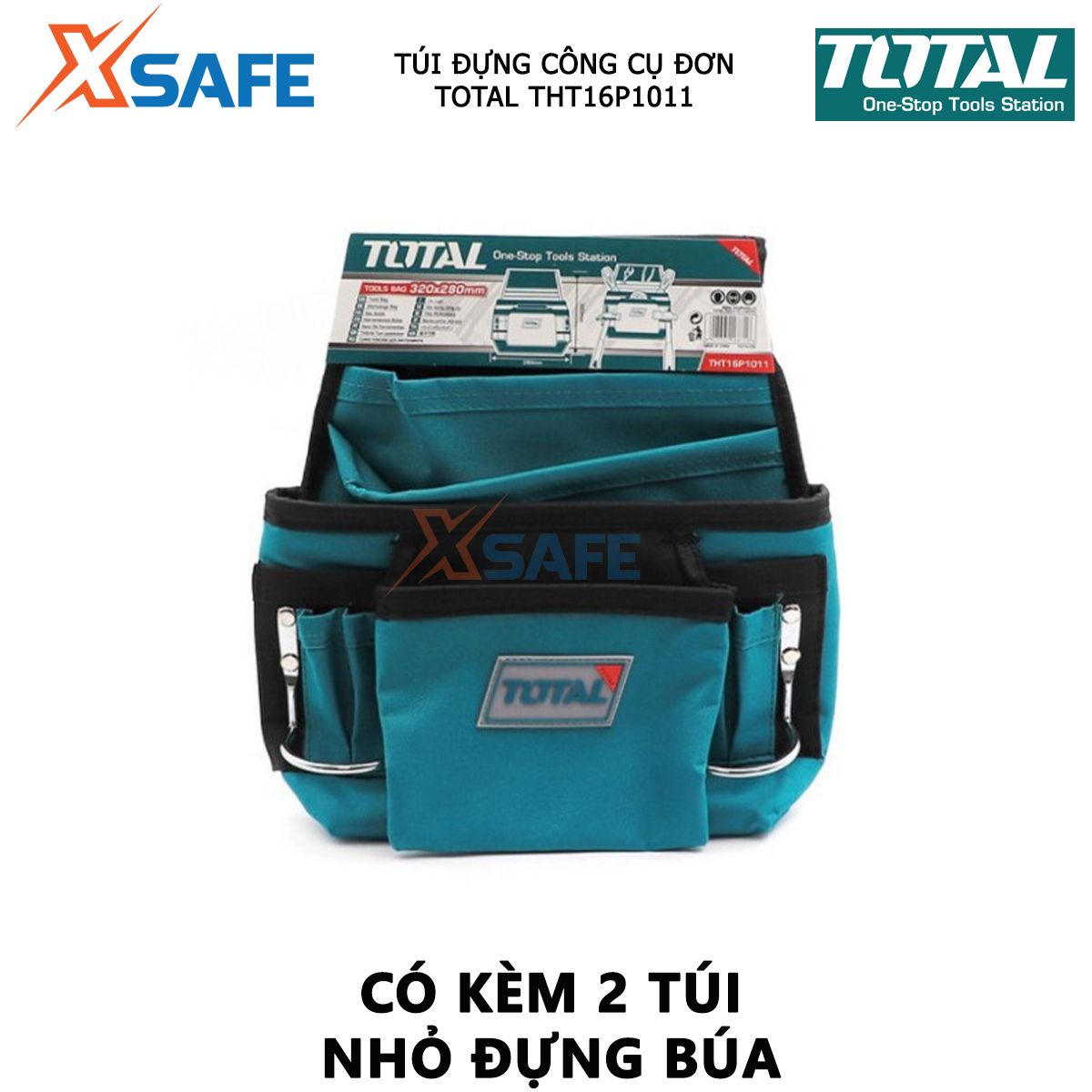 Túi đựng đồ nghề TOTAL THT16P1011, giỏ đựng công cụ kích thước túi L32xW28cm, chất liệu vải 600D polyester chứa các thiết bị