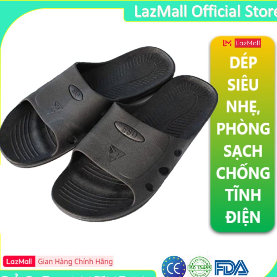 Dép Phòng Sạch Chống Tĩnh Điện Đen Siêu Nhẹ Bền Đẹp Chất Lượng Cao, Dùng Đi Trong Nhà, Xưởng, Xí Nghiệp, Công Nghiệp Điện Tử - Hàng Chính Hãng