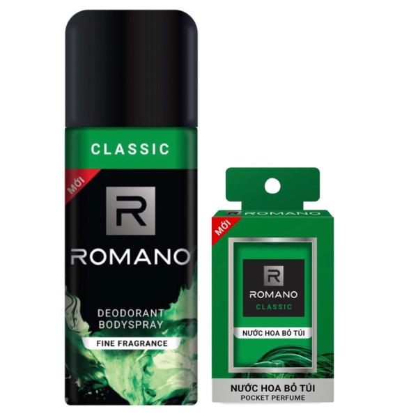 Combo Xịt khử mùi toàn thân cho nam Romano Classic 150ml+ Nước hoa bỏ túi Classic 18ml nhập khẩu