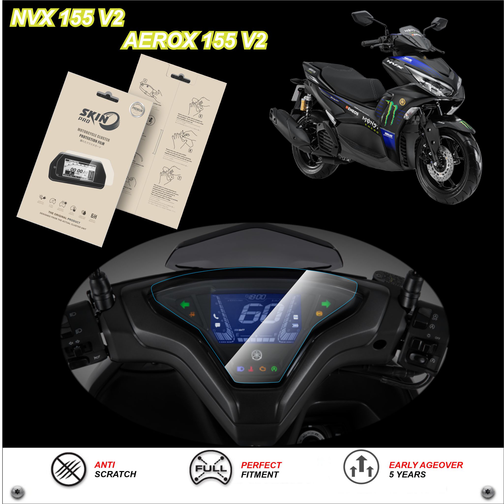Miếng dán PPF bảo vệ mặt đồng hồ xe NVX V2 AEROX 2021 2022 2023 - YAMAHA NVX155 NVX 155 V2 AEROX AEROX 155
