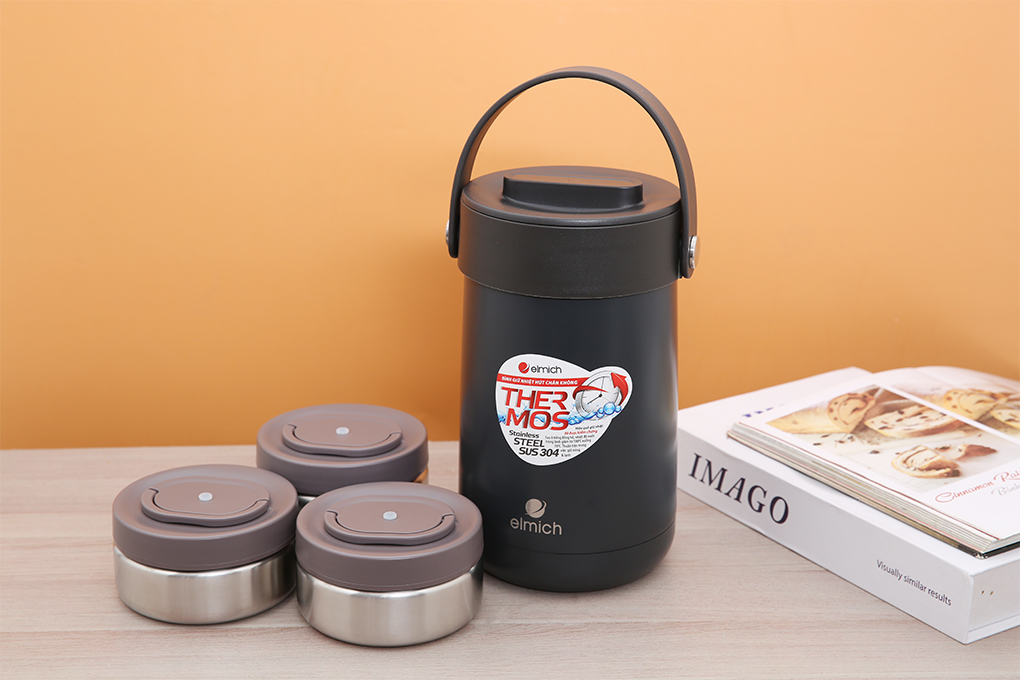 Cặp lồng đựng cơm văn phòng giữ nhiệt 3 ngăn inox 304 Elmich EL3129 dung tích 1500ml kèm túi xách, xuất xứ CH Séc