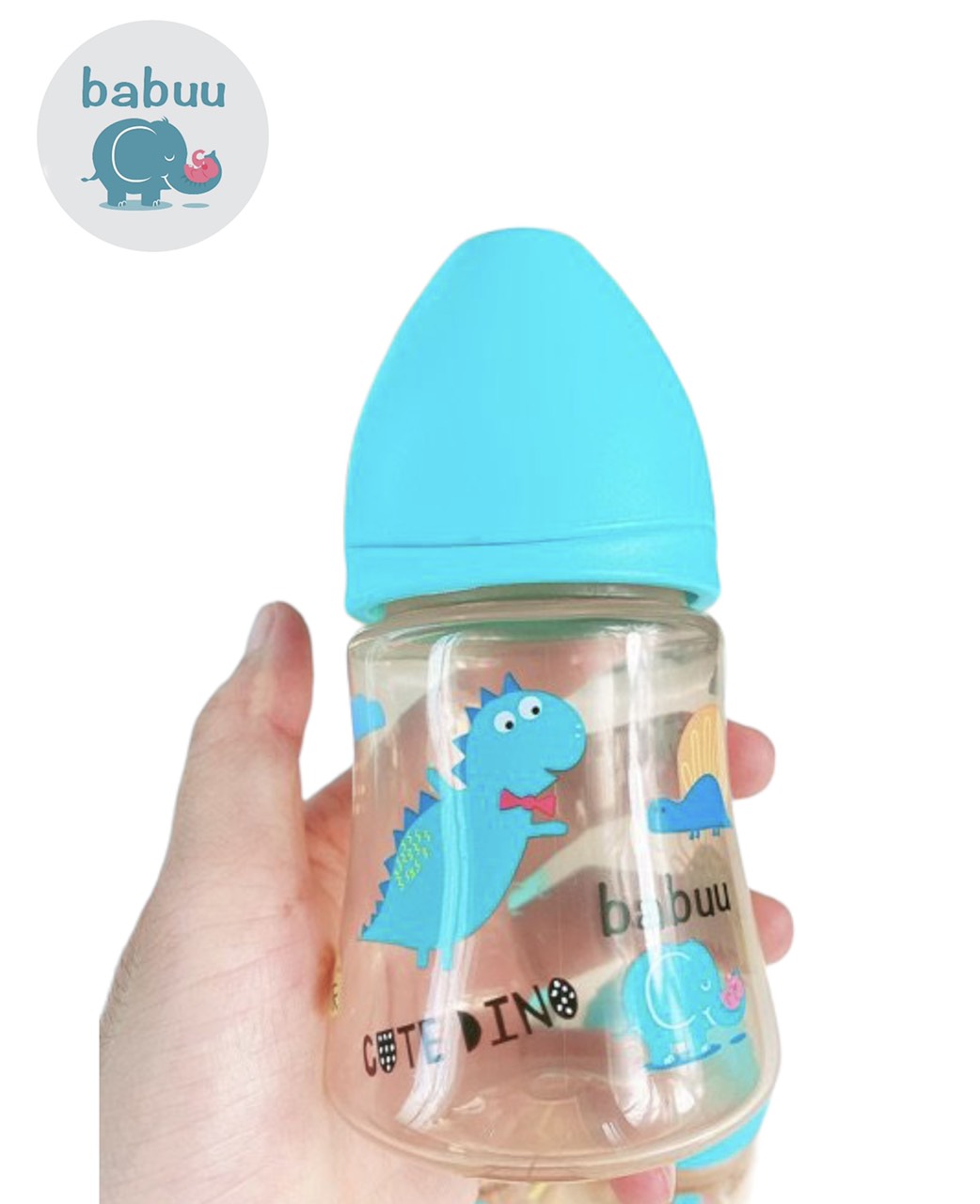 Bình sữa cổ rộng nắp sóng Babu Baby nhựa PP không chứa BPA  tặng kèm 1 núm