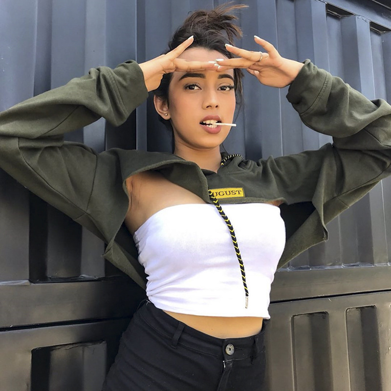 Áo Hoodie Cut Out Xanh Rêu