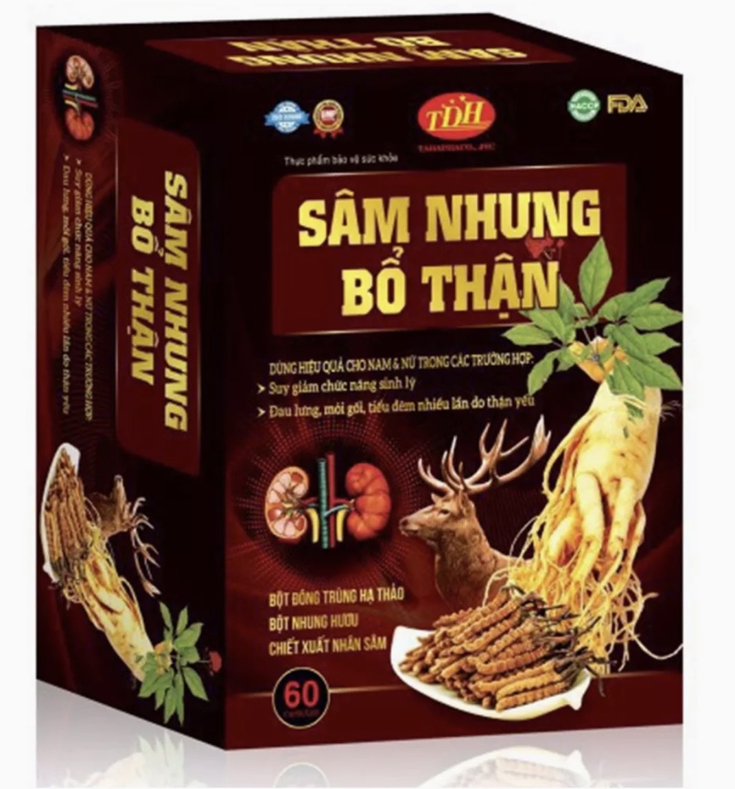 Sâm Nhung Bổ Thận cao cấp hộp carton lạnh(Hộp 60 viên)