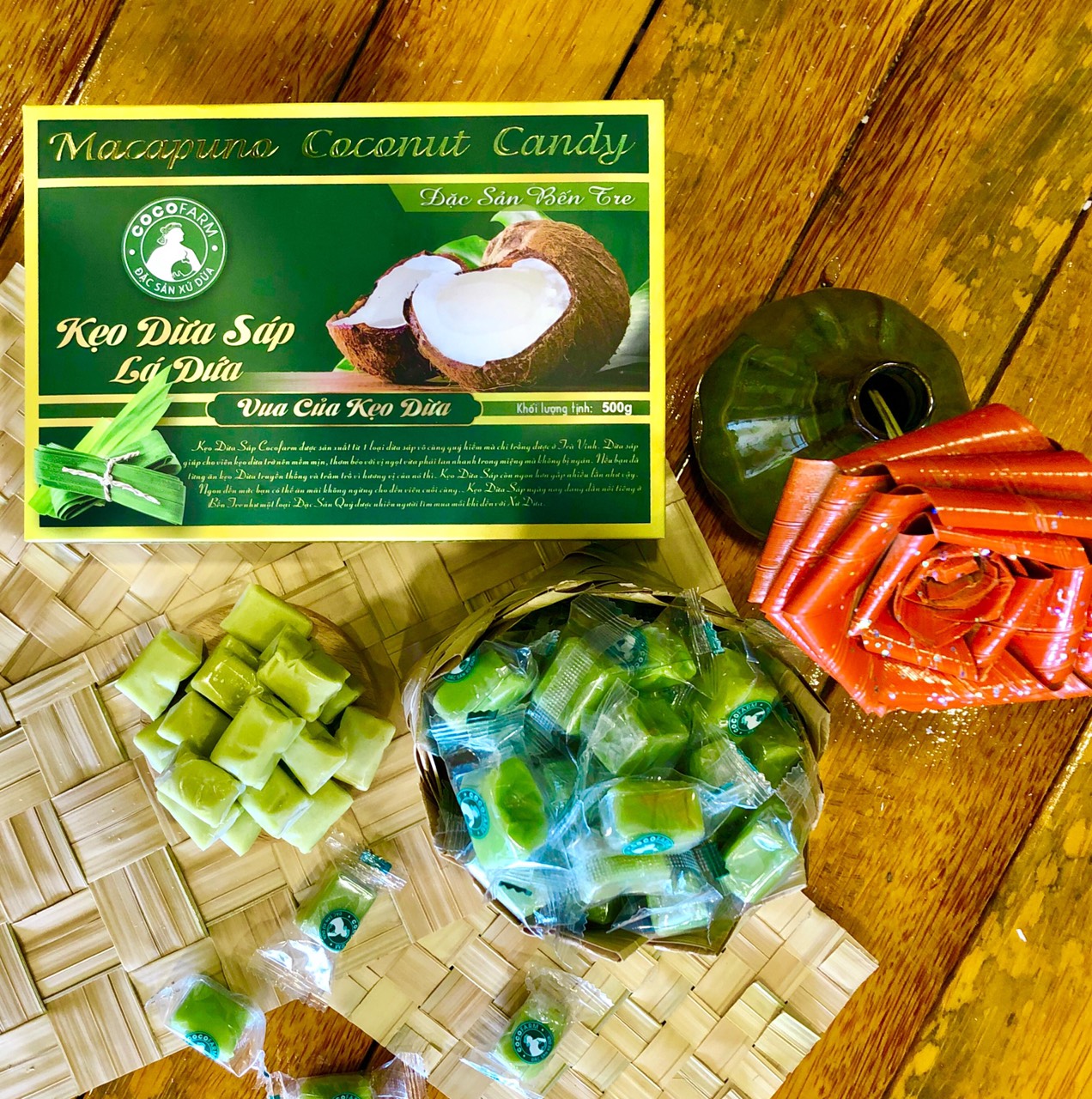 Kẹo dừa Sáp vị Lá Dứa Cocofarm ít đường
