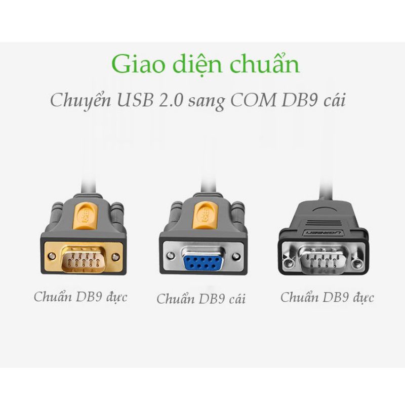 Cáp chuyển đổi USB sang Com DB9 RS232 dài 1,5m UGREEN 20201 CR104 - Hàng