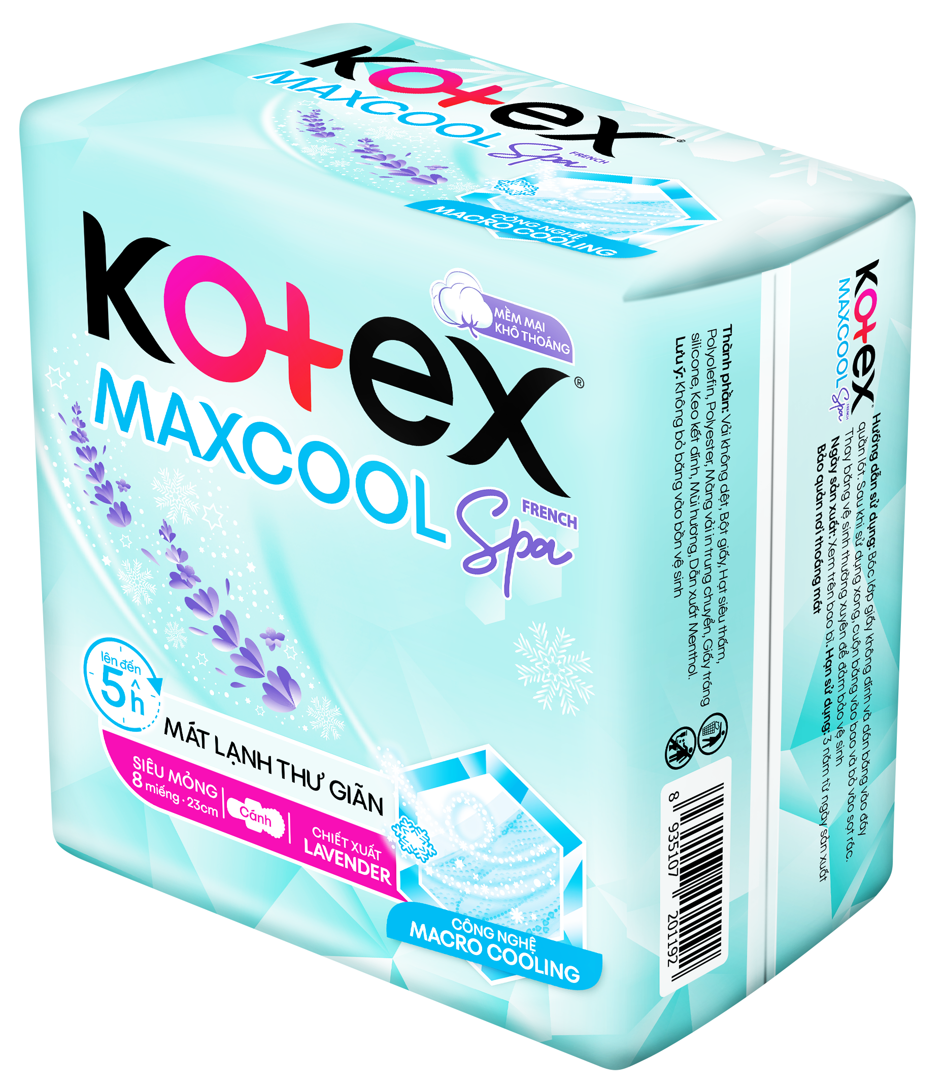 ( mẫu mới lavender) Băng vệ sinh Kotex Cool siêu mỏng cánh 8 miếng