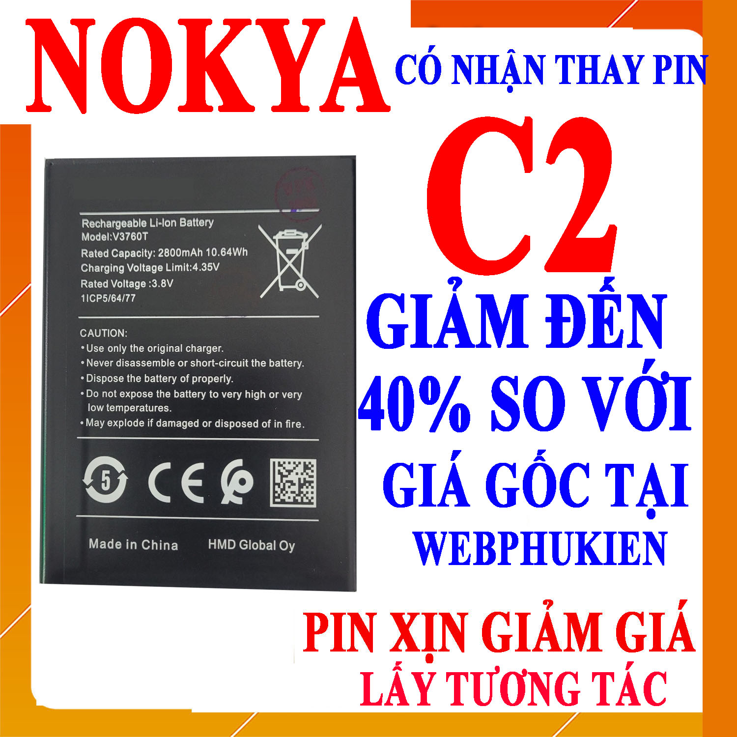 Pin scud cho nokia c2 v3760t dung lượng 2800mah