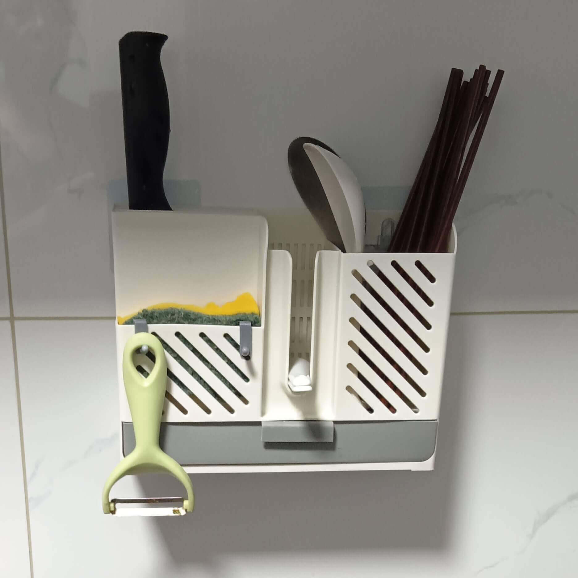 Wall-Mounted Chopsticks and Spoon Box with Lid and 3 Hooks Drainage Tray  Anti-Dirt Ecoco Super Adhesive Stickers